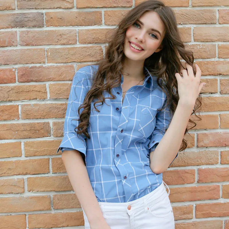 Casual Brushed Plaid Blouse