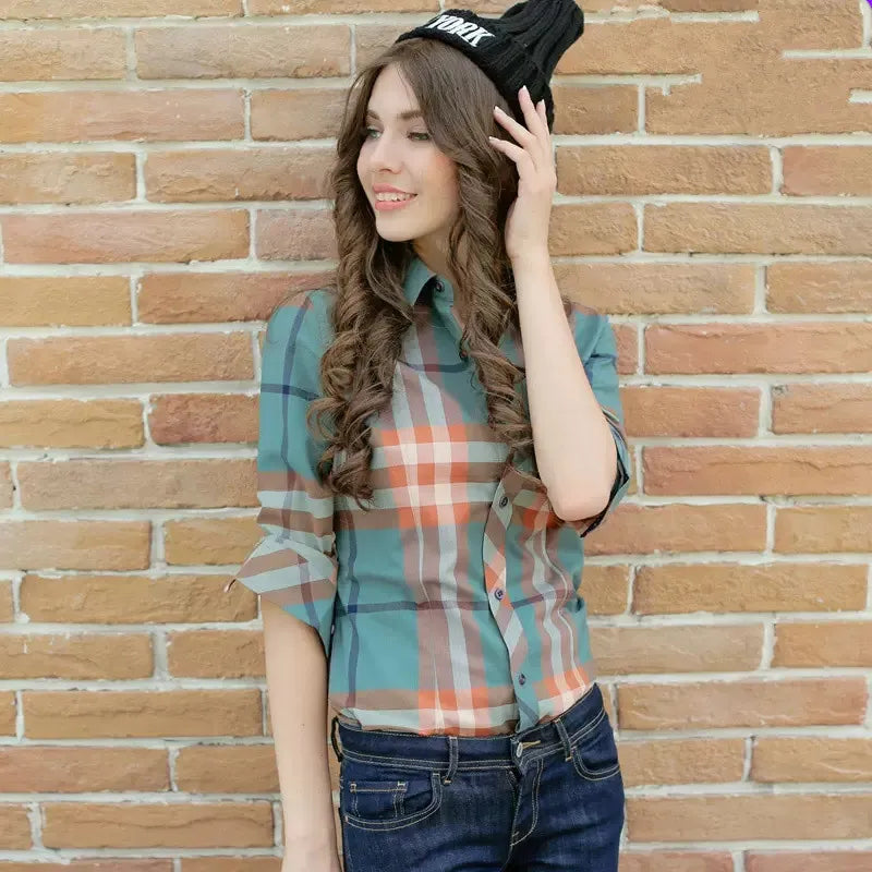 Casual Brushed Plaid Blouse