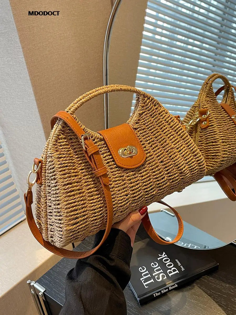 Casual Straw Crossbody Bags For Beach/Travel