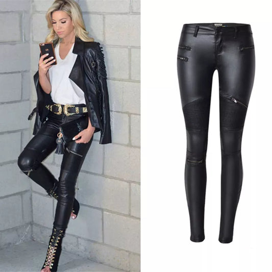 Womens Leather Zipper Pants