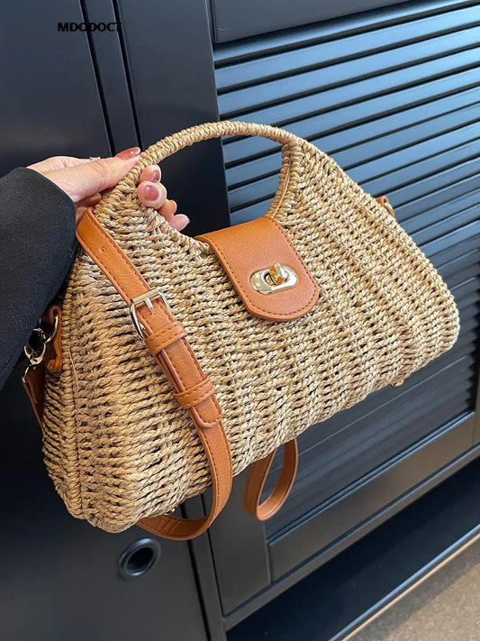 Casual Straw Crossbody Bags For Beach/Travel